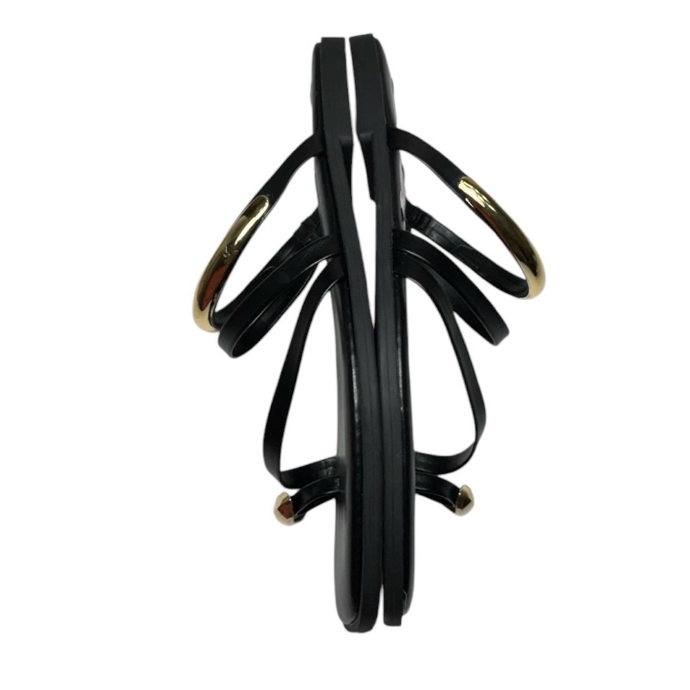 Steve Madden Amosa Black Faux Leather Strappy with Toe Ring Flat Sandals Size 10 - Picture 3 of 9